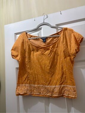 American Eagle Outfitters Size M Orange Short Sleeve Tie Top